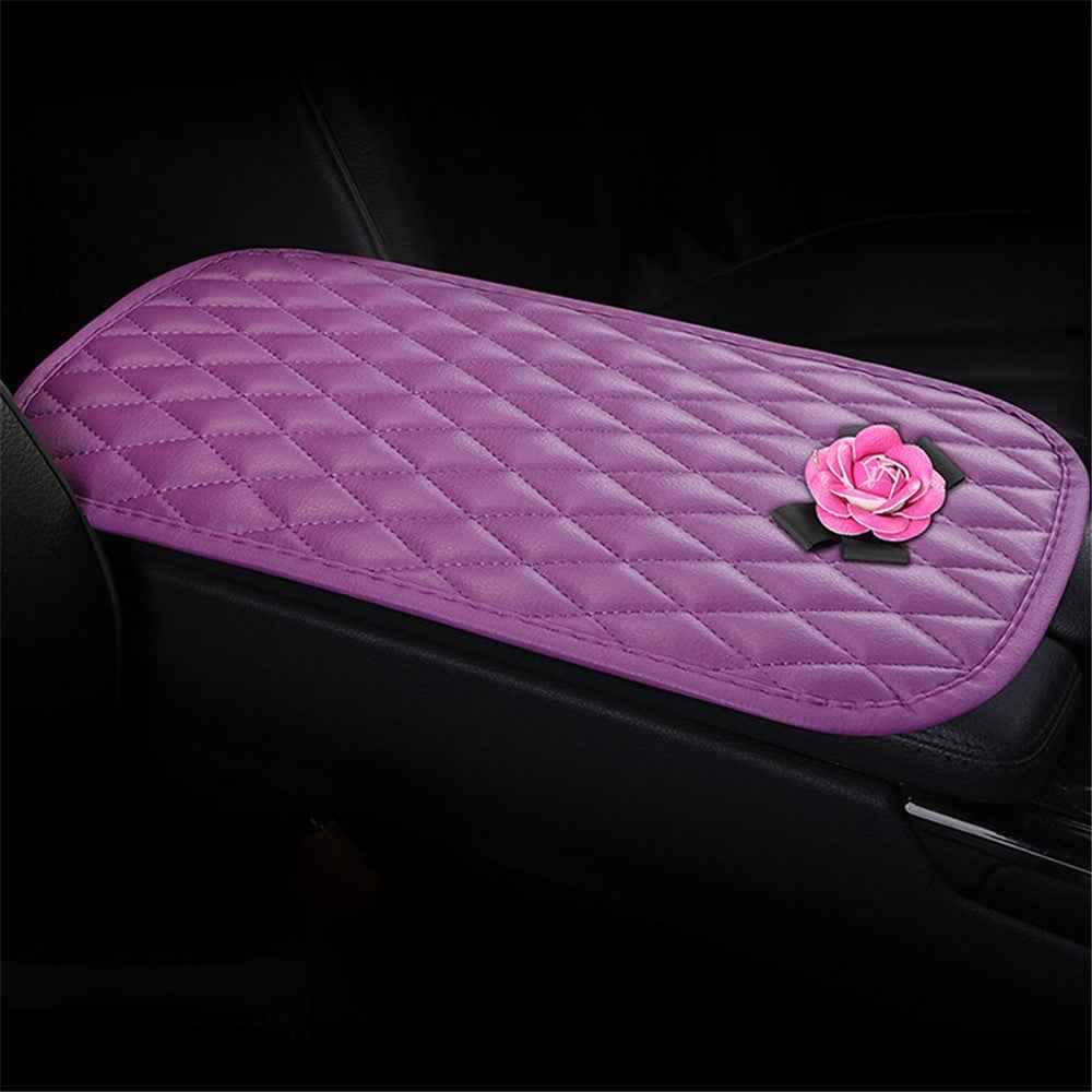 Camellia Design PU Leather Car Armrest Pad Auto Center Armrest Box Decorative Mat - Purple