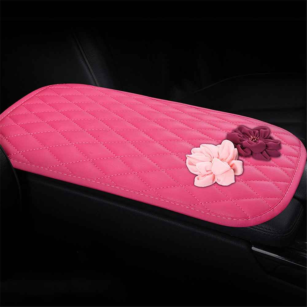 Rose Flower Decor PU Leather Car Armrest Pad Vehicle Armrest Box Decorative Mat - Rose