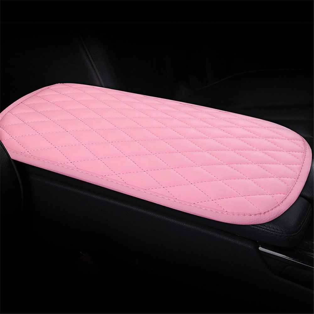 PU Leather Car Armrest Box Cover Pad Auto Center Armrest Box Protective Mat - Pink