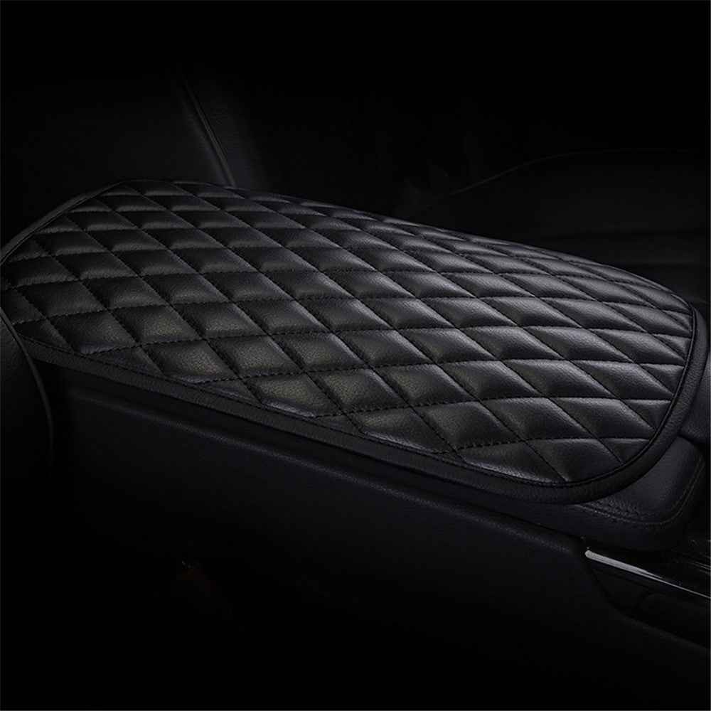 PU Leather Car Armrest Box Cover Pad Auto Center Armrest Box Protective Mat - Black