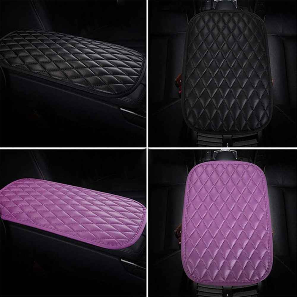 PU Leather Car Armrest Box Cover Pad Auto Center Armrest Box Protective Mat - Black