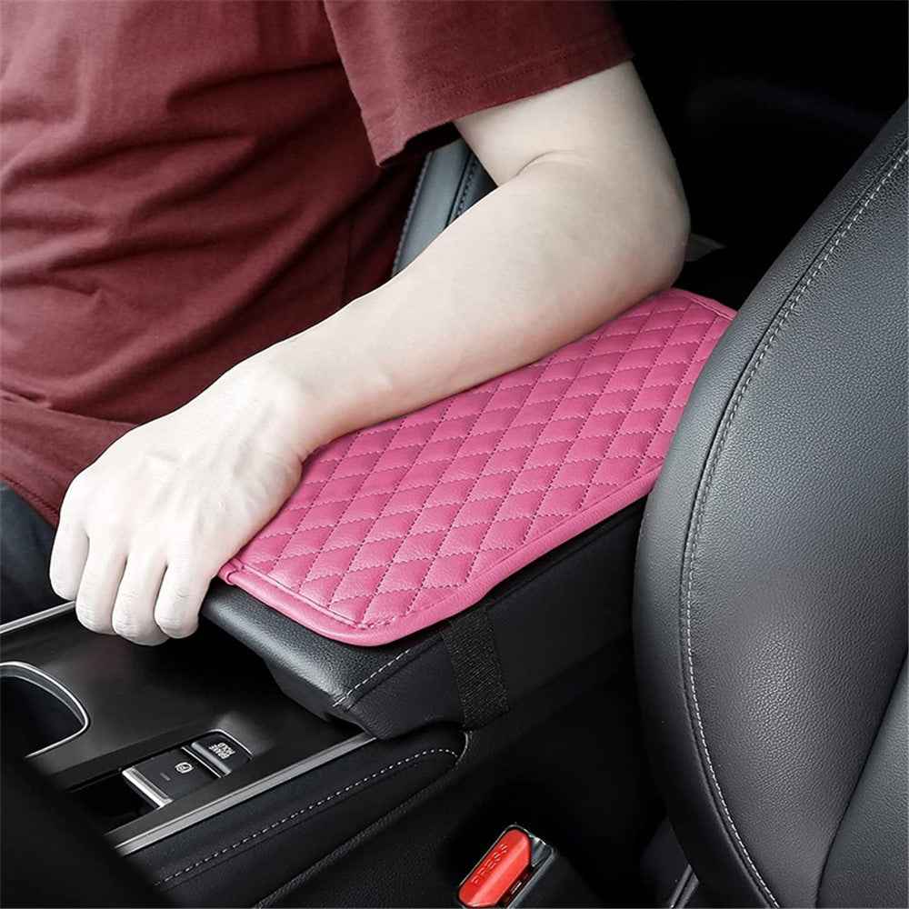 PU Leather Car Armrest Box Cover Pad Auto Center Armrest Box Protective Mat - Rose