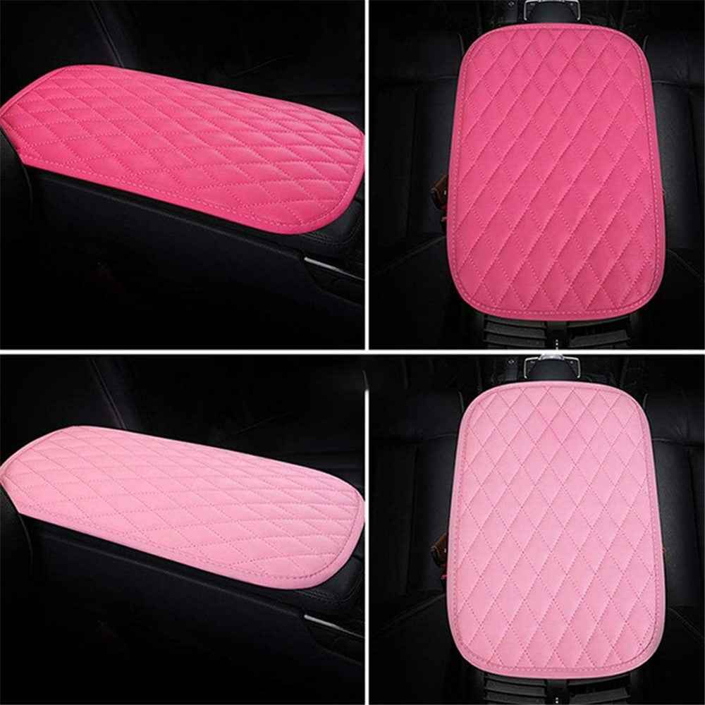 PU Leather Car Armrest Box Cover Pad Auto Center Armrest Box Protective Mat - Rose