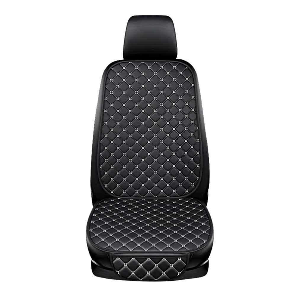 Anti-Slip Rhombus Embroidered Leather Car Front Seat Cushion + Backrest Pad Set - Black  /  White