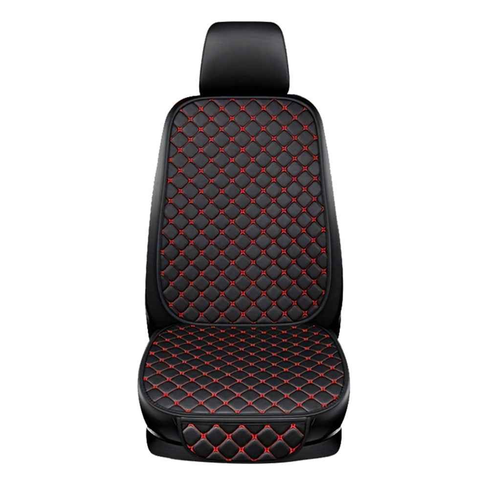 Anti-slip Rhombus Embroidered Leather Car Front Seat Cushion + Backrest Pad Set - Black  /  Red