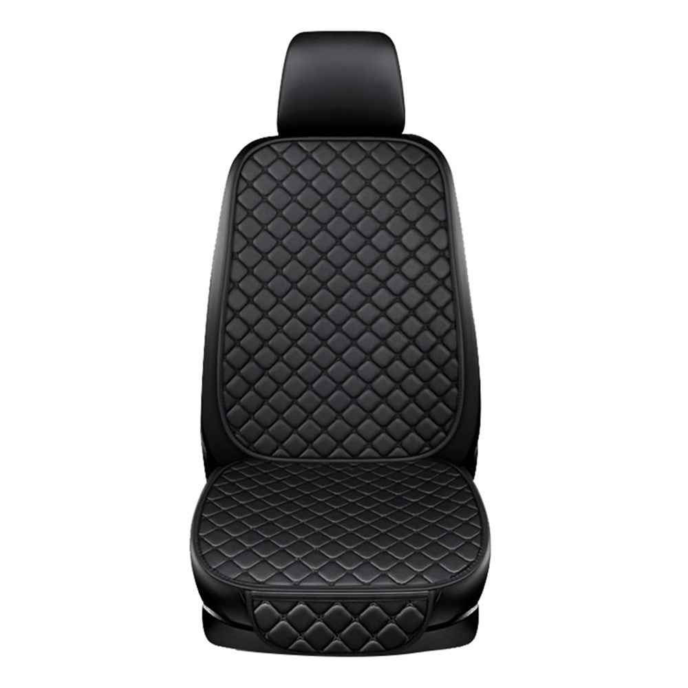 Anti-slip Rhombus Embroidered Leather Car Front Seat Cushion + Backrest Pad Set - Black