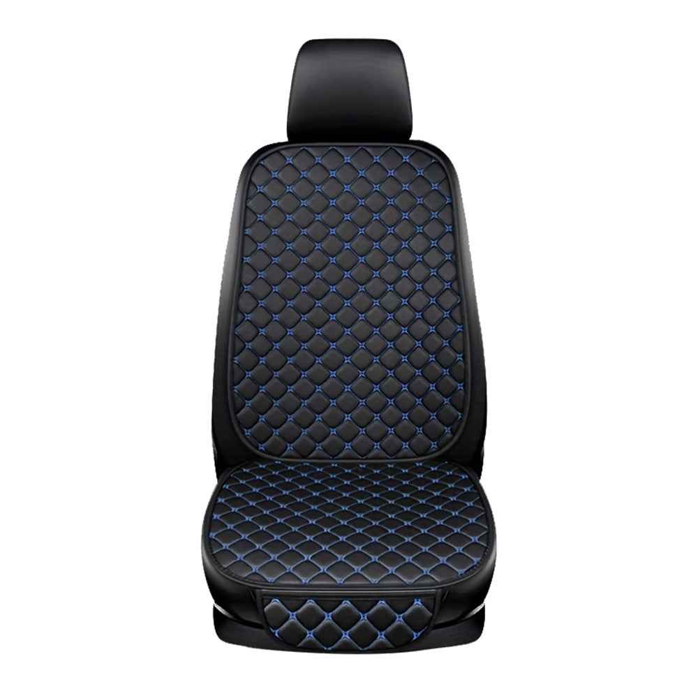 Anti-slip Rhombus Embroidered Leather Car Front Seat Cushion + Backrest Pad Set - Black  /  Blue