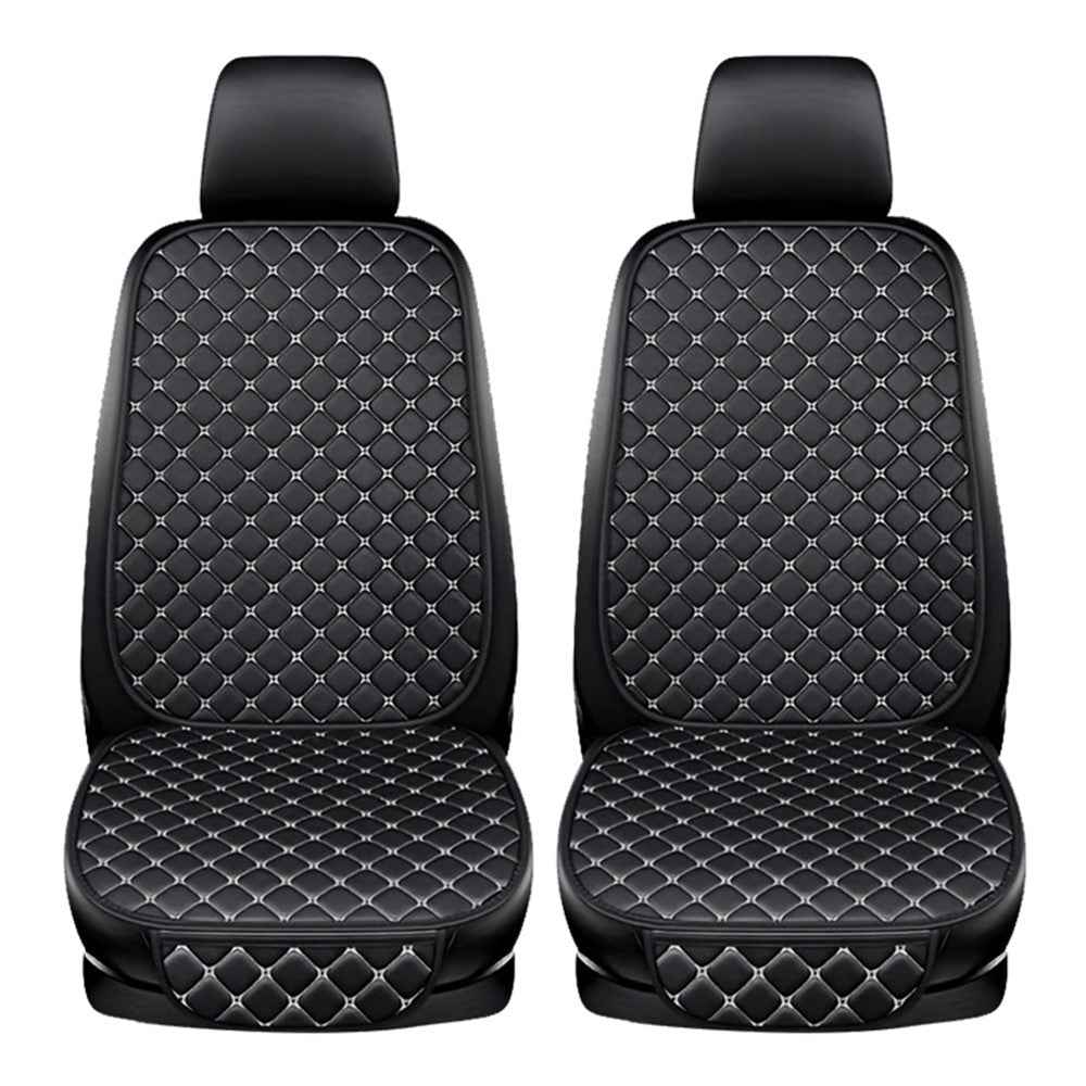 2 Sets Rhombus Embroidered Leather Car Front Seat Cushion + Backrest Pad Set - Black  /  White