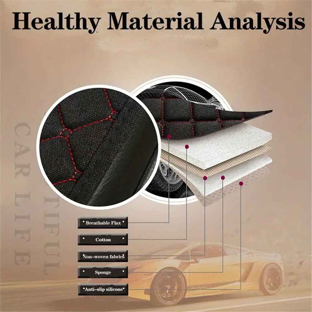 2 Sets Rhombus Embroidered Leather Car Front Seat Cushion + Backrest Pad Set - Black  /  White
