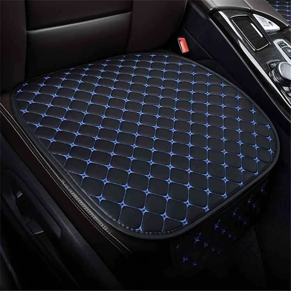 2 Sets Rhombus Embroidered Leather Car Front Seat Cushion + Backrest Pad Set - Black  /  White