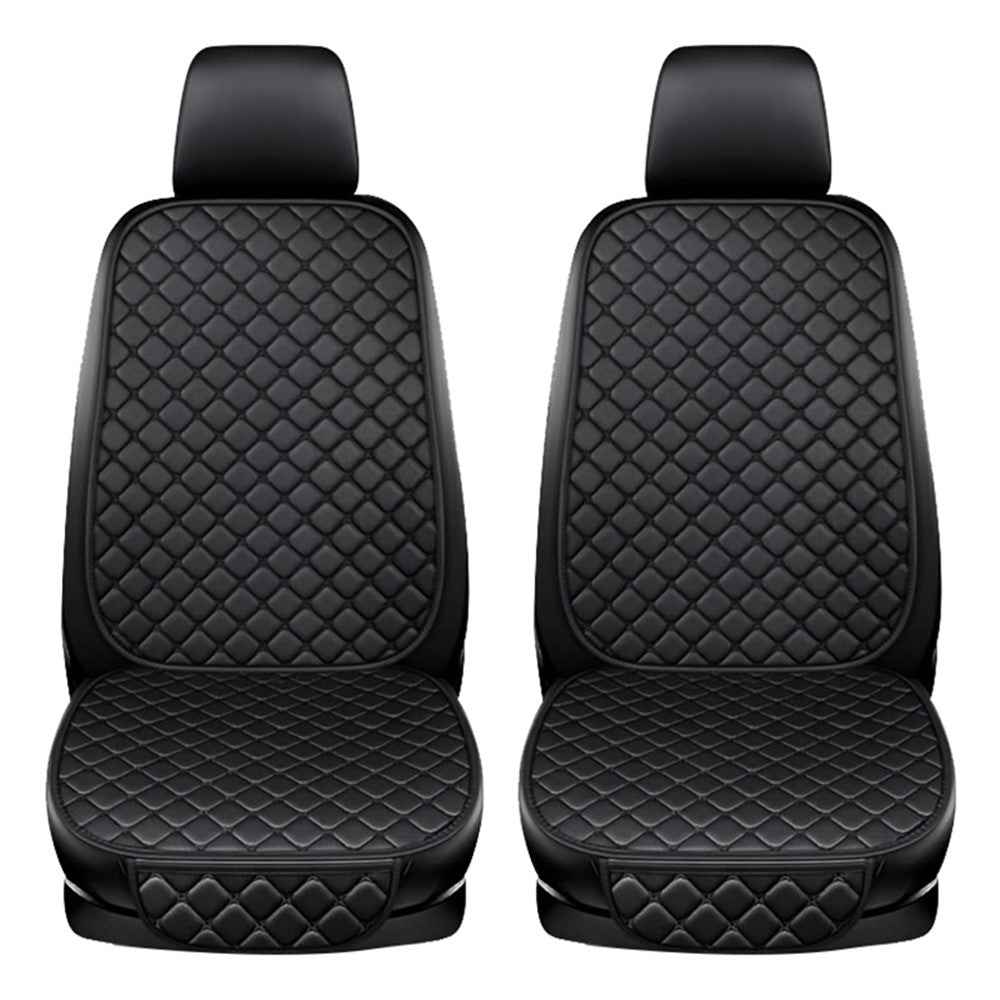 2 Sets Rhombus Embroidered Leather Car Front Seat Cushion + Backrest Pad Set - Black