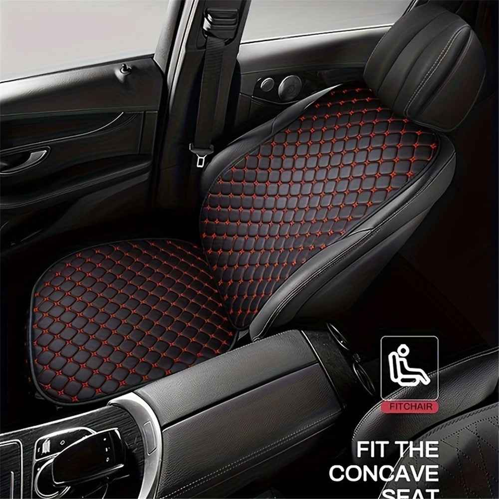 2 Sets Rhombus Embroidered Leather Car Front Seat Cushion + Backrest Pad Set - Black