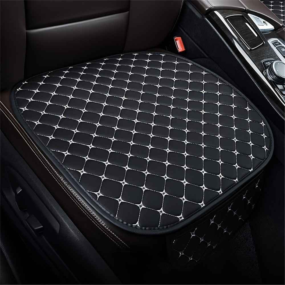 2 Sets Rhombus Embroidered Leather Car Front Seat Cushion + Backrest Pad Set - Black