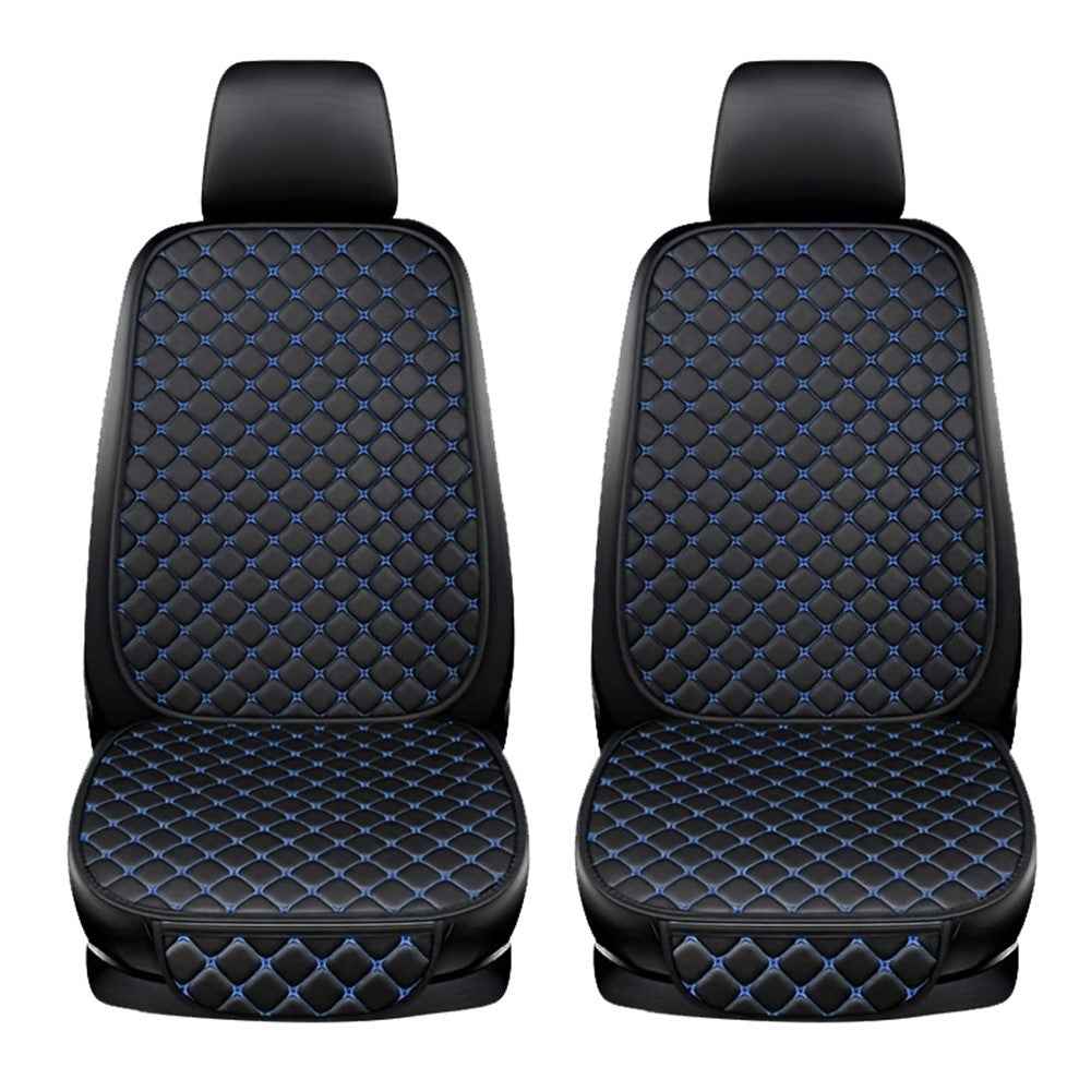 2 Sets Rhombus Embroidered Leather Car Front Seat Cushion + Backrest Pad Set - Black  /  Blue