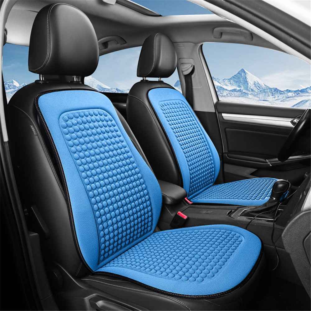 2 Sets Car Front Seat Cover + Backrest Pad Cool Breathable Fatigue Relief Vehicle Seat Pad - Blue
