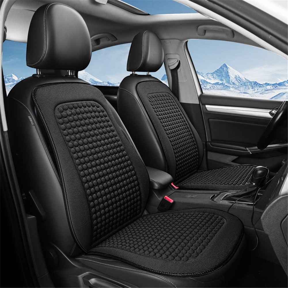 2 Sets Car Front Seat Cover + Backrest Pad Cool Breathable Fatigue Relief Vehicle Seat Pad - Black