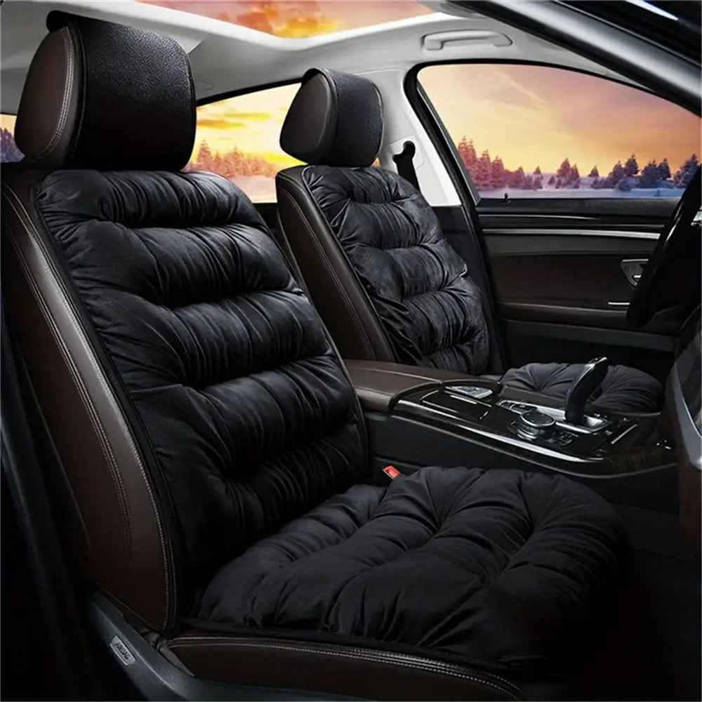Winter Car Seat Plush Cushion Warm Single Front Seat Cushion with Backrest - Black