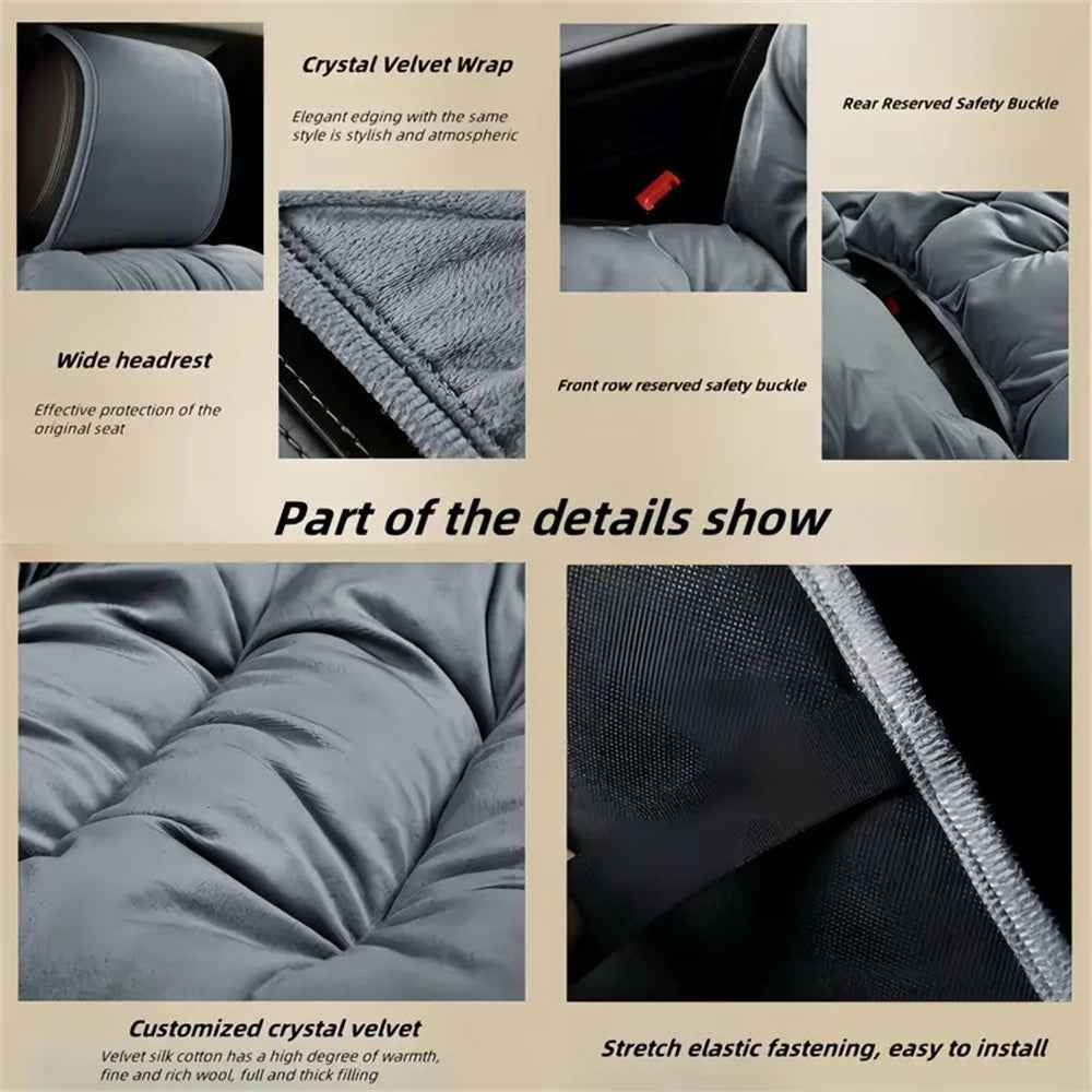 Winter Car Seat Plush Cushion Warm Single Front Seat Cushion with Backrest - Black