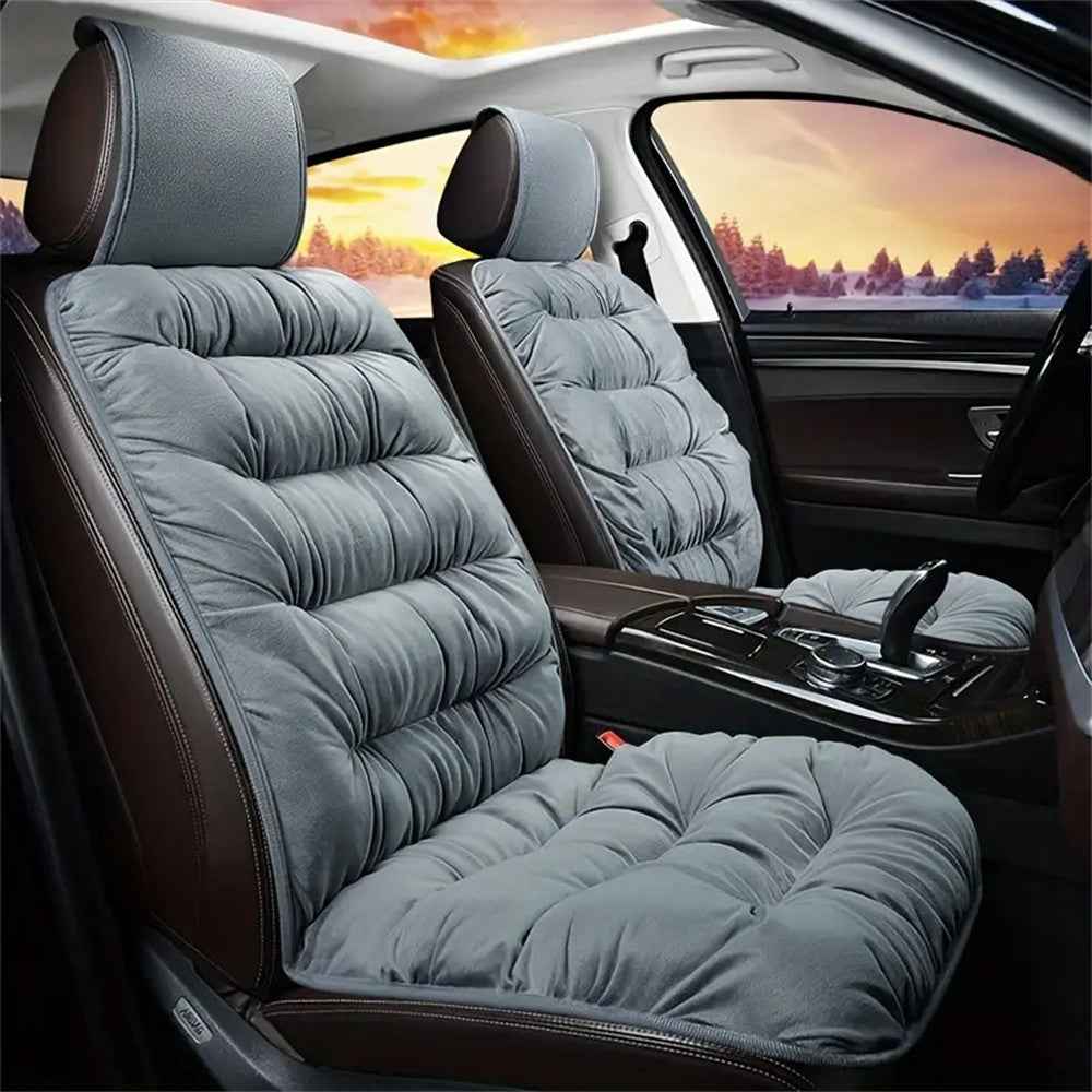 Winter Car Seat Plush Cushion Warm Single Front Seat Cushion with Backrest - Grey