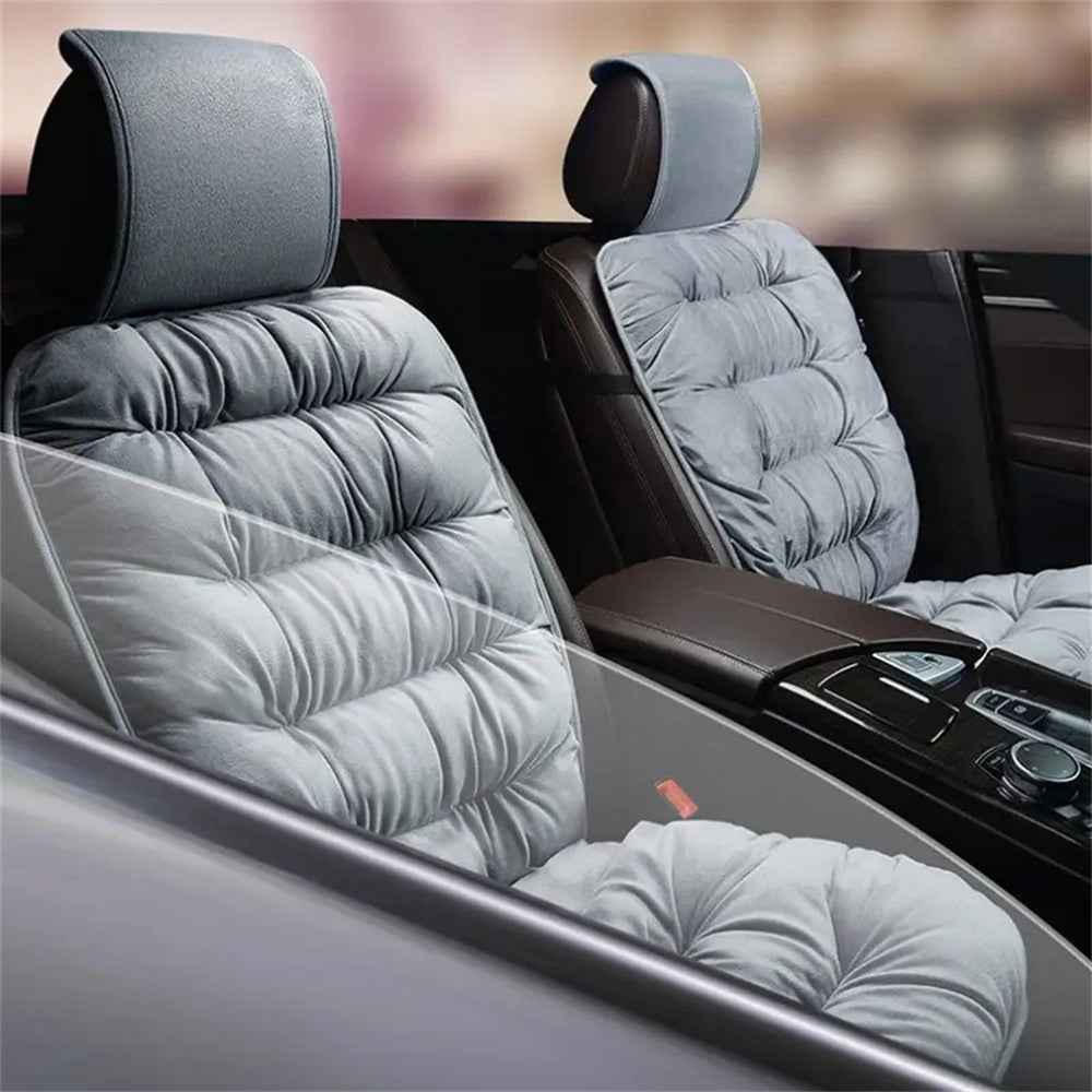 Winter Car Seat Plush Cushion Warm Single Front Seat Cushion with Backrest - Grey