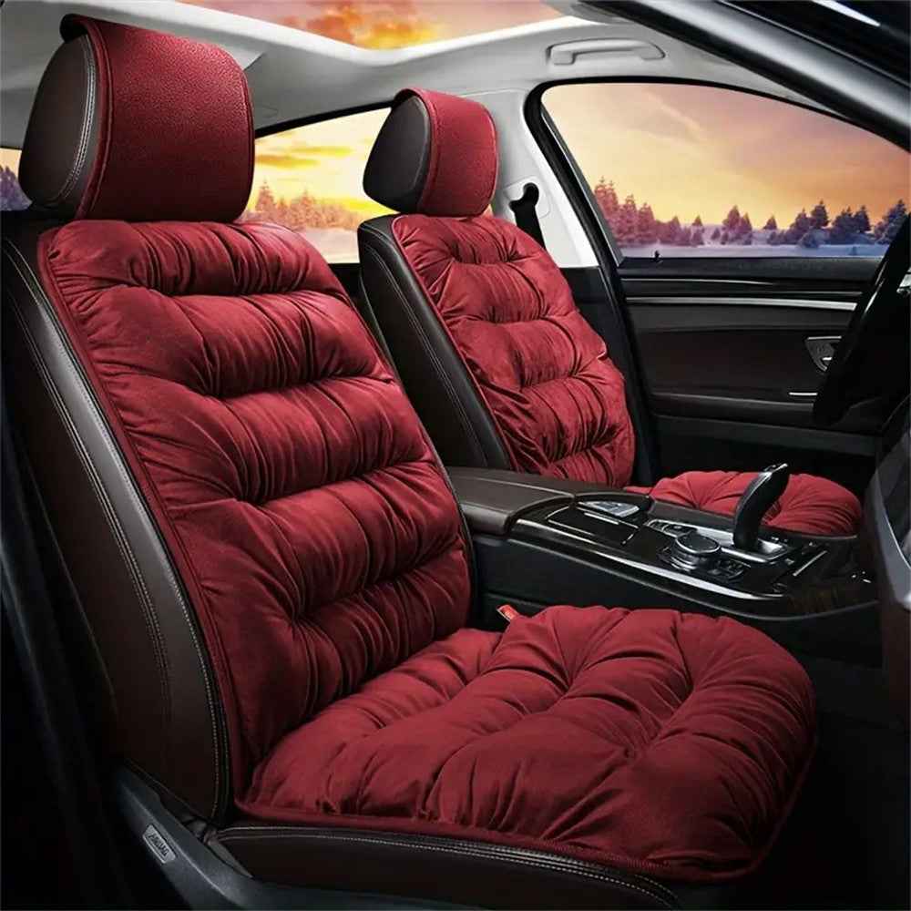 Winter Car Seat Plush Cushion Warm Single Front Seat Cushion with Backrest - Wine Red