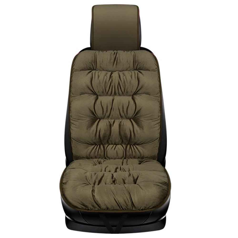 Winter Car Seat Plush Cushion Warm Single Front Seat Cushion with Backrest - Khaki