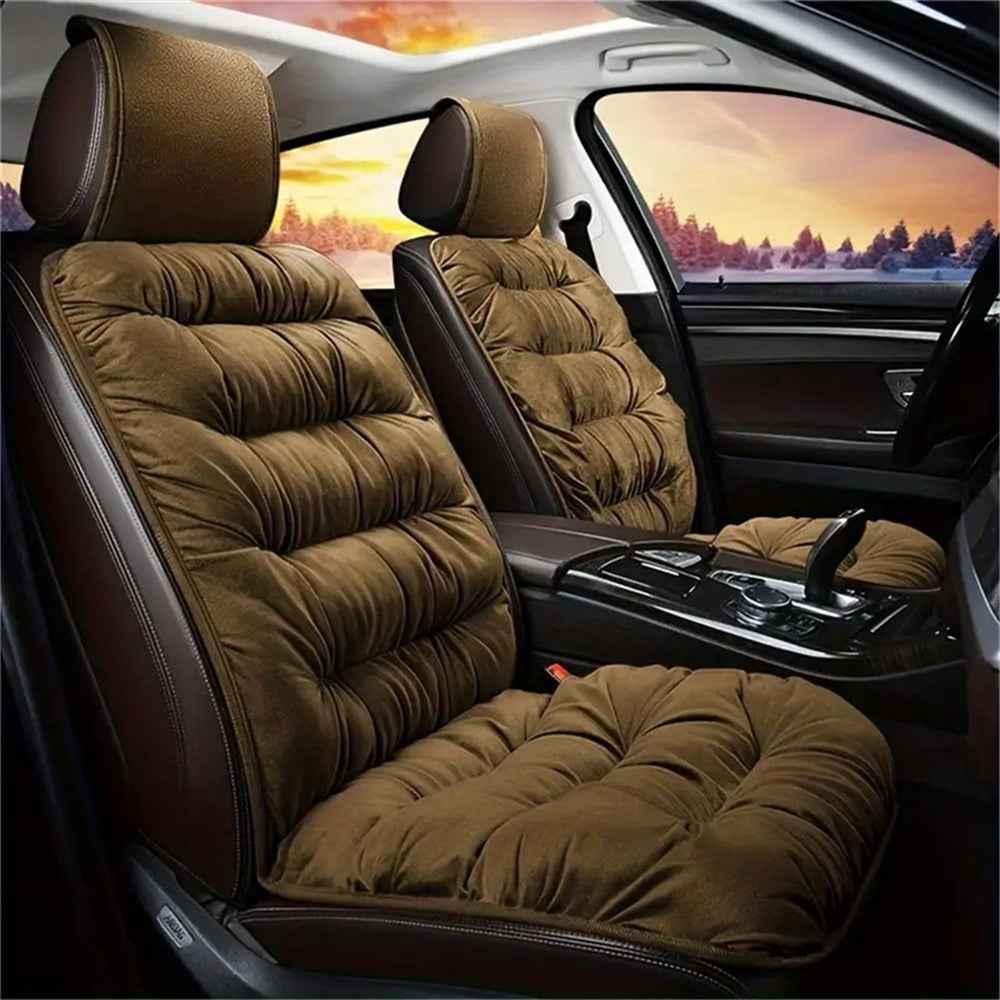 Winter Car Seat Plush Cushion Warm Single Front Seat Cushion with Backrest - Khaki