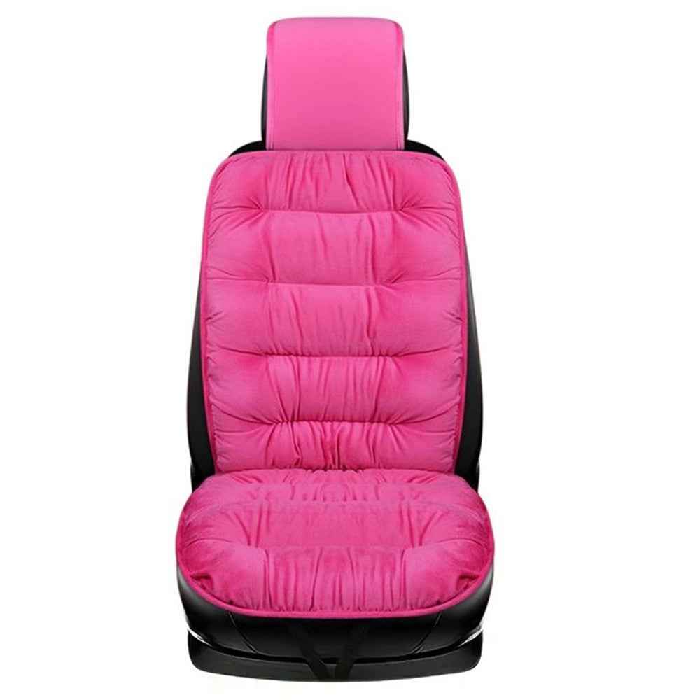 Winter Car Seat Plush Cushion Warm Single Front Seat Cushion with Backrest - Pink