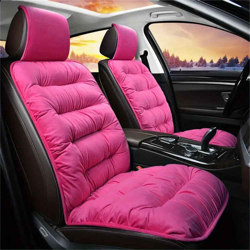 Winter Car Seat Plush Cushion Warm Single Front Seat Cushion with Backrest - Pink