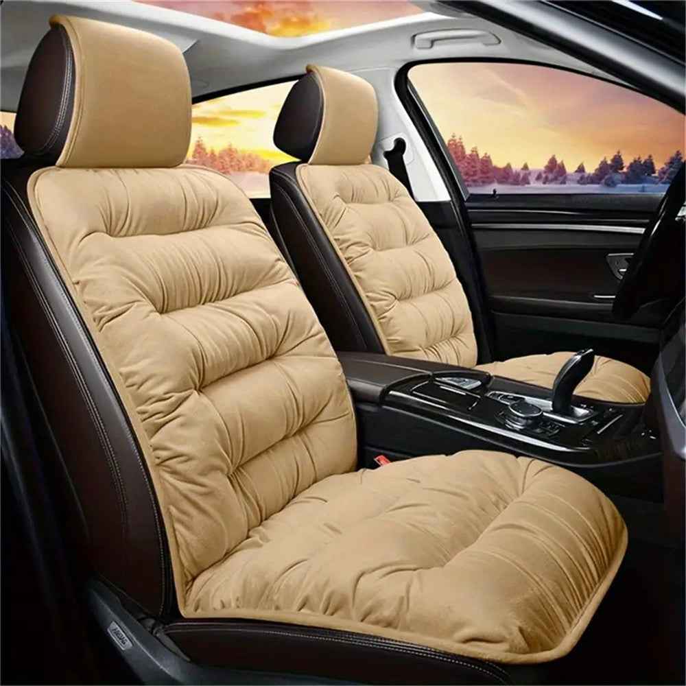 Winter Car Seat Plush Cushion Warm Single Front Seat Cushion with Backrest - Beige