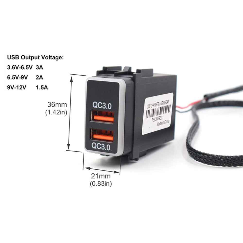 USB QC3.0 Dual Port Voltage Display Car Charger Socket Fast Phone Charging Adapter for Nissan