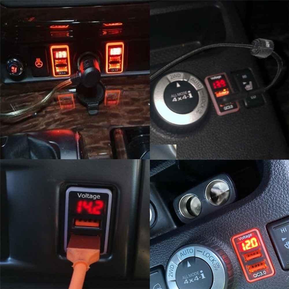 USB QC3.0 Dual Port Voltage Display Car Charger Socket Fast Phone Charging Adapter for Nissan