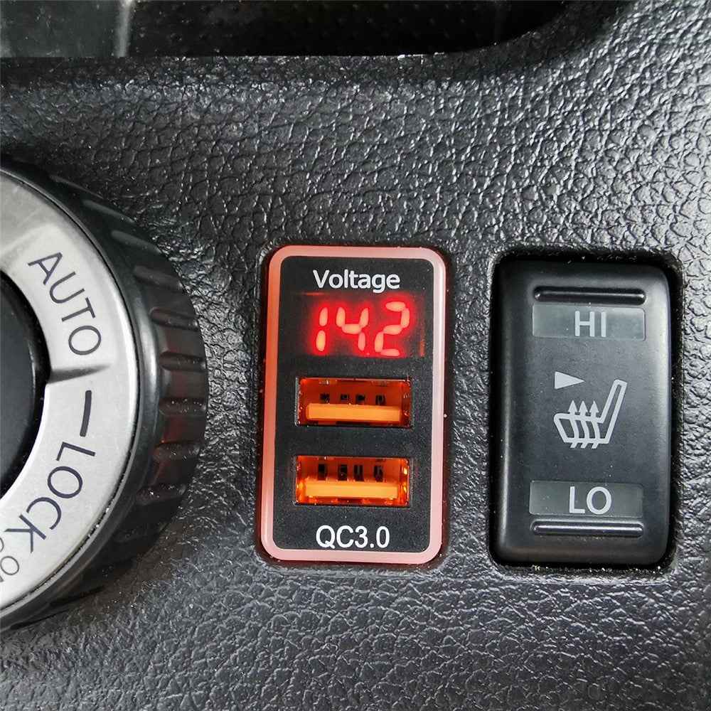 USB QC3.0 Dual Port Voltage Display Car Charger Socket Fast Phone Charging Adapter for Nissan