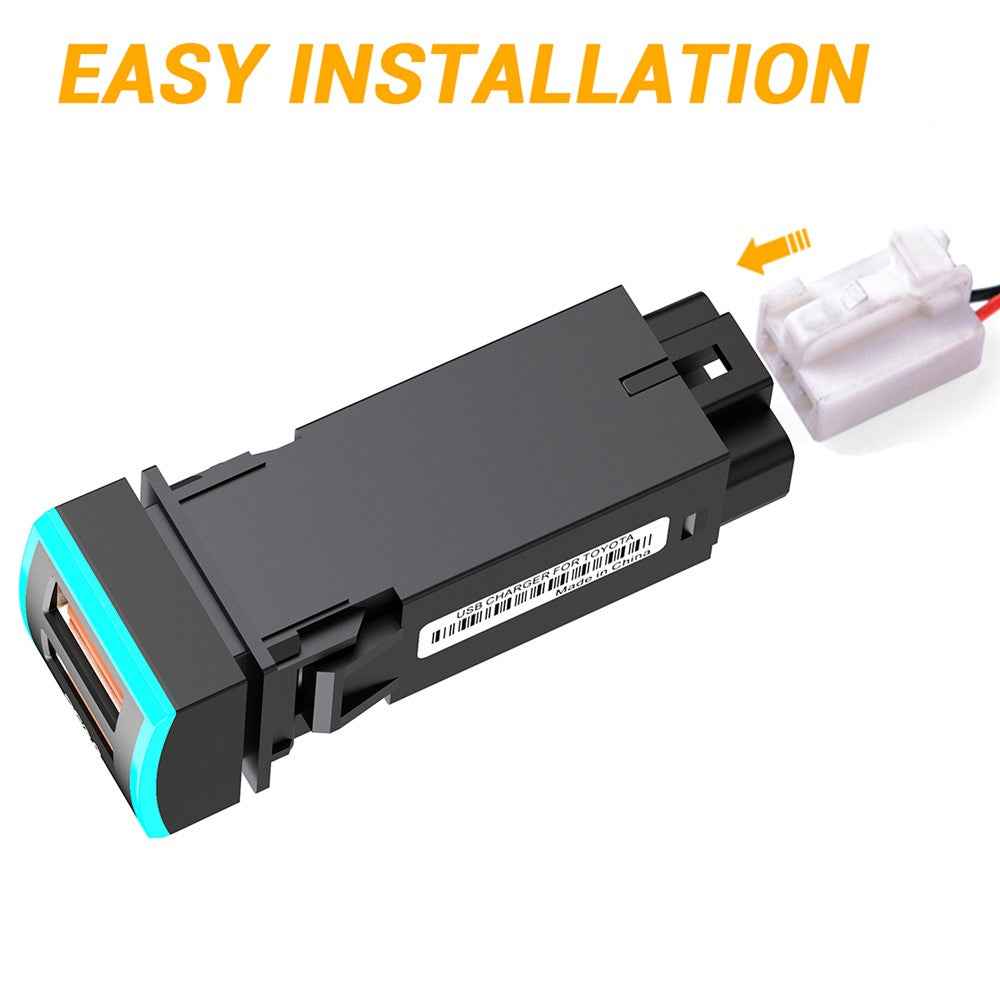 22x22mm QC3.0 Dual USB Port Blue LED Indicator ABS Car Charger Phone Fast Charging Socket Adapter for Toyota (Cigarette Lighter Wiring Connection)