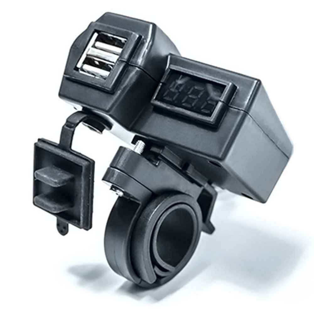 KAAWAZONO Motorcycle Handlebar Dual USB Mobile Phone Charger Electric Motorcycle 2.1A Fast Charge Adapter with Switch