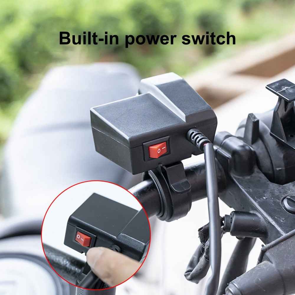 KAAWAZONO Motorcycle Handlebar Dual USB Mobile Phone Charger Electric Motorcycle 2.1A Fast Charge Adapter with Switch