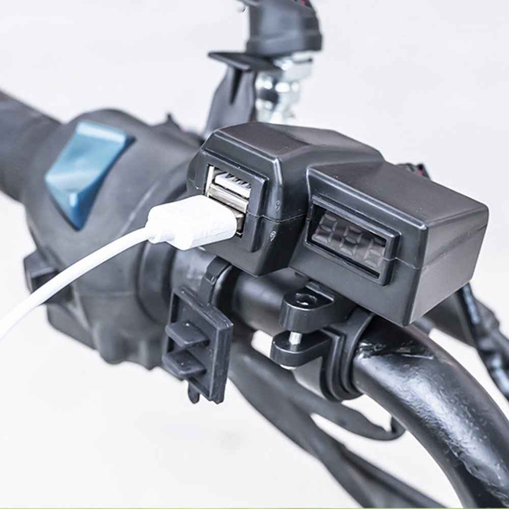 KAAWAZONO Motorcycle Handlebar Dual USB Mobile Phone Charger Electric Motorcycle 2.1A Fast Charge Adapter with Switch