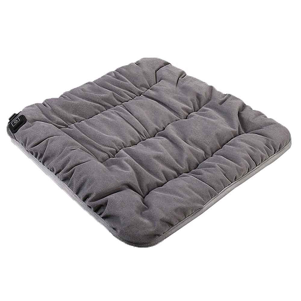 45 x 45 x 8cm Heated Cushion Car Velvet Seat Cushion Car Chair Cover Mat USB Heating Seat Pad - Grey