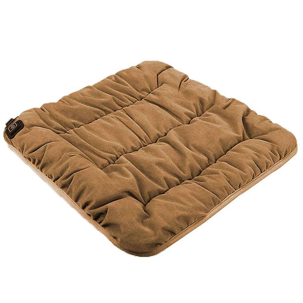 45 x 45 x 8cm Heated Cushion Car Velvet Seat Cushion Car Chair Cover Mat USB Heating Seat Pad - Brown