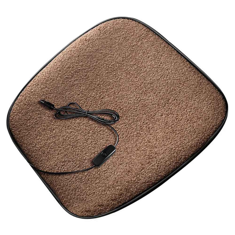 5V Car Heating Cushion Lamb Fleece Winter Warm Universal Car Interior Seat Cover Pad - Brown