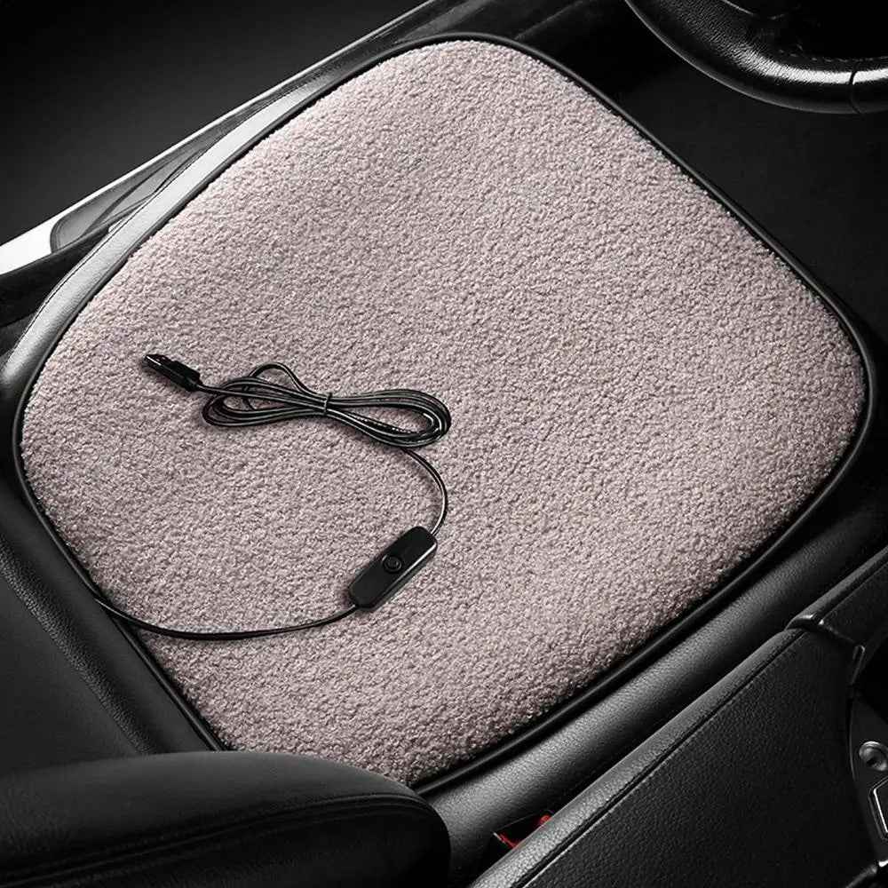 5V Car Heating Cushion Lamb Fleece Winter Warm Universal Car Interior Seat Cover Pad - Brown