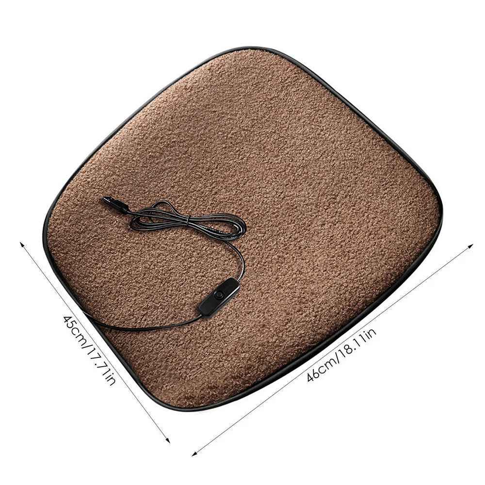 5V Car Heating Cushion Lamb Fleece Winter Warm Universal Car Interior Seat Cover Pad - Brown