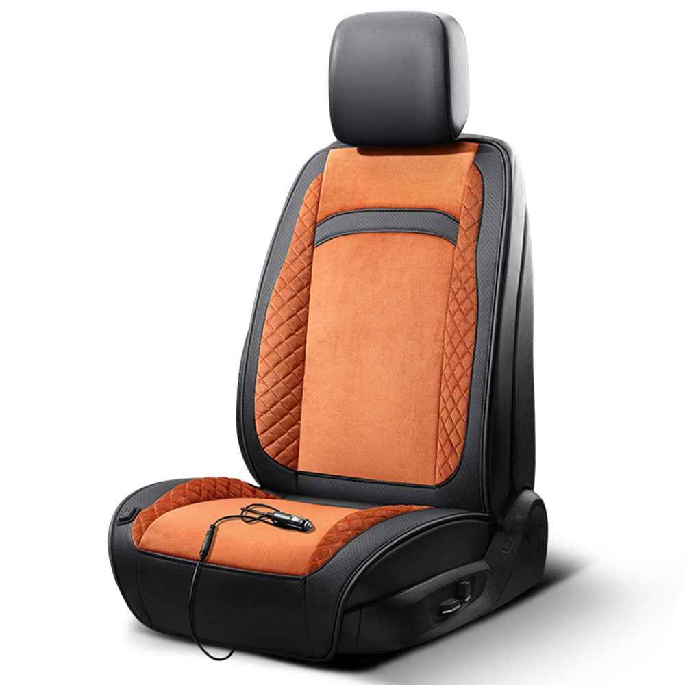 Universal 12V / 24V Car Electric Heating Car Seat Cushion with Backrest Car Seat Warmer for Winter - Black / Orange