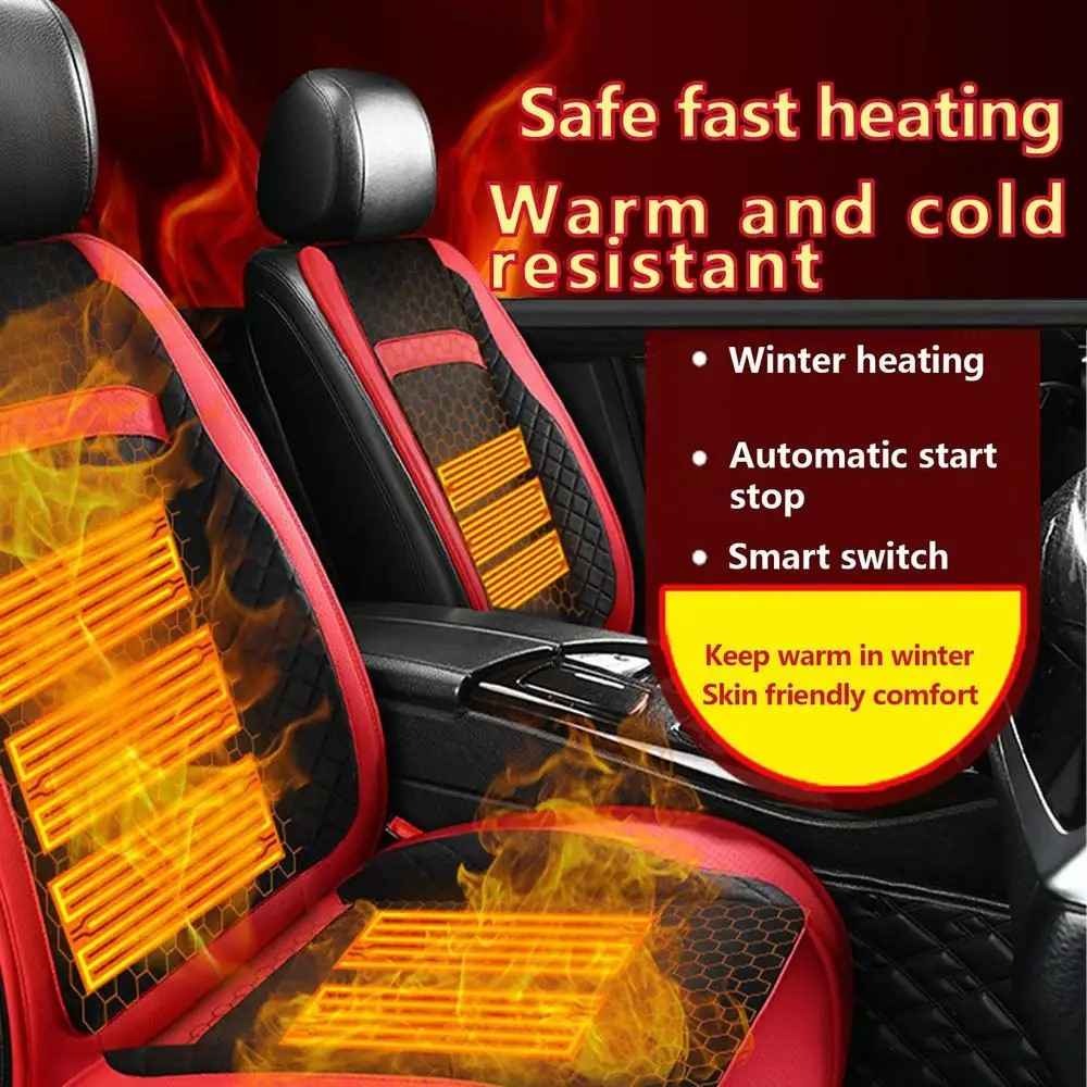 Universal 12V / 24V Car Electric Heating Car Seat Cushion with Backrest Car Seat Warmer for Winter - Black / Blue