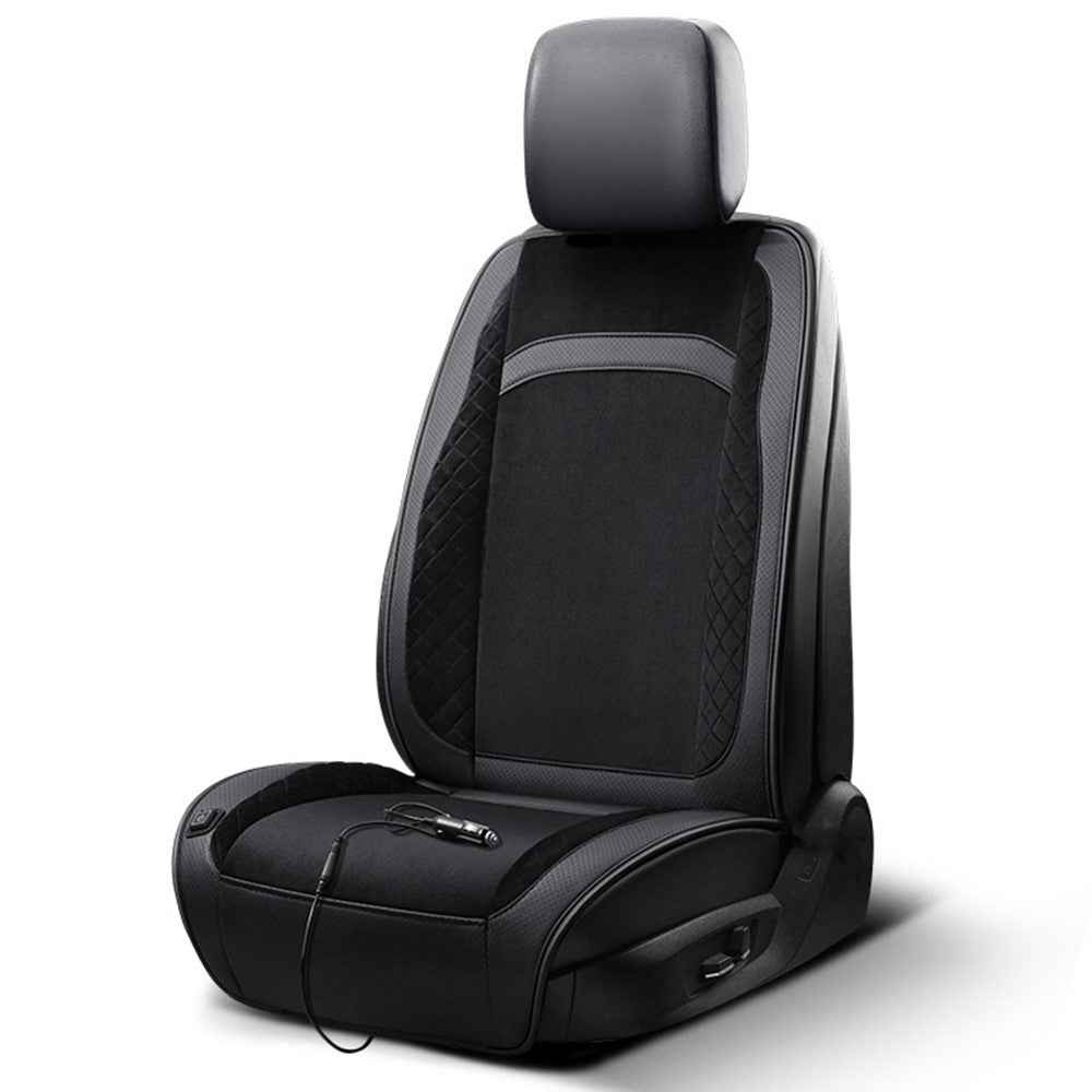 Universal 12V / 24V Car Electric Heating Car Seat Cushion with Backrest Car Seat Warmer for Winter - Black