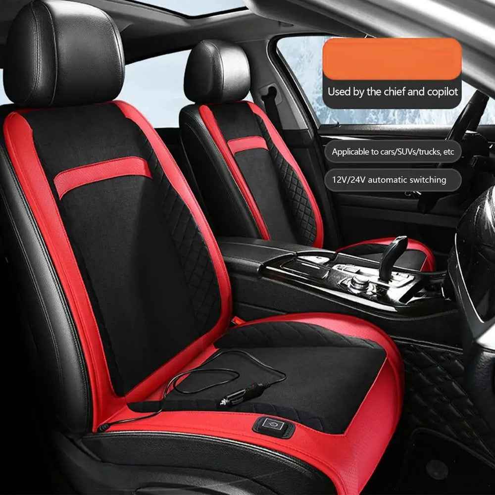 Universal 12V / 24V Car Electric Heating Car Seat Cushion with Backrest Car Seat Warmer for Winter - Black