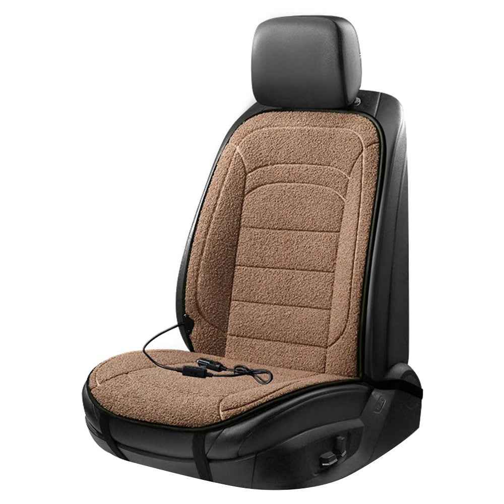 12V Car Heated Seat Cushion Winter Seat Cover Imitation Cashmere Vehicle Seat Protector Pad with Backrest - Brown