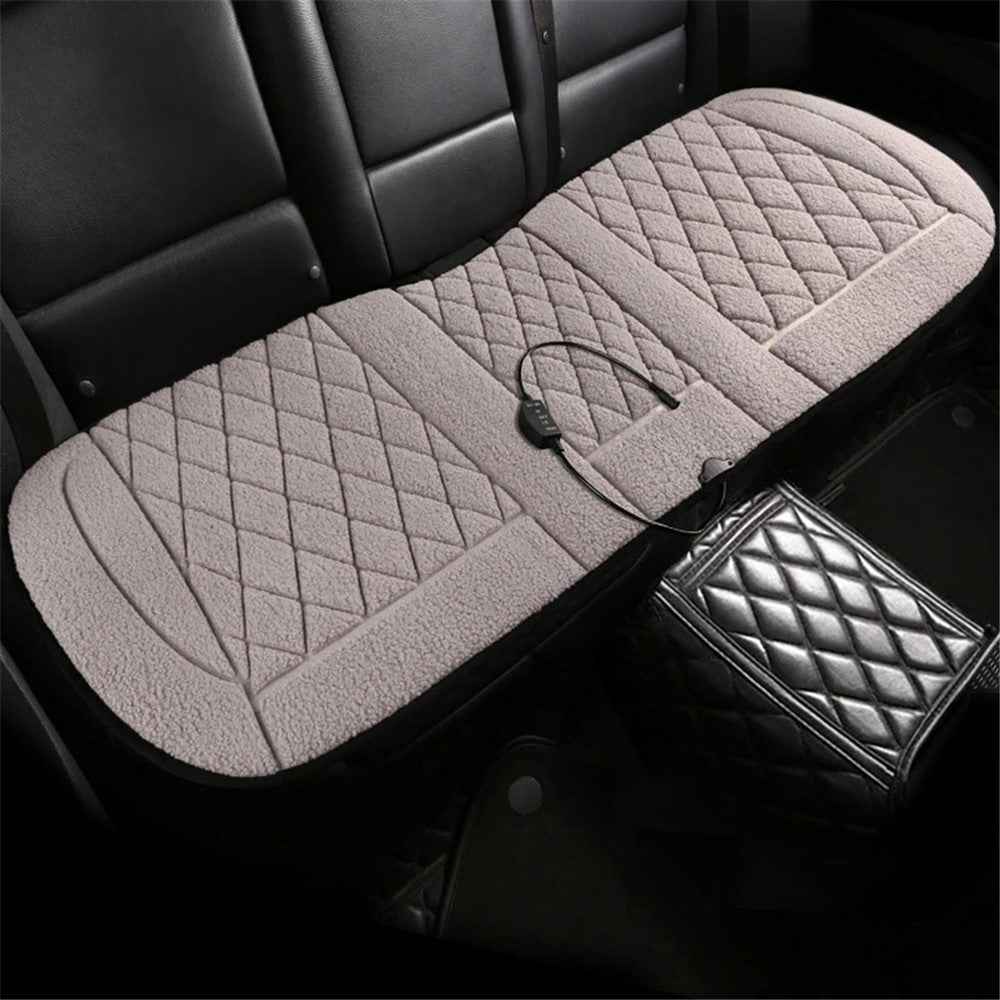 Rear Seat Cushion 12V Car Heated Protective Mat Pad Imitation Cashmere Back Seat Cover - Grey