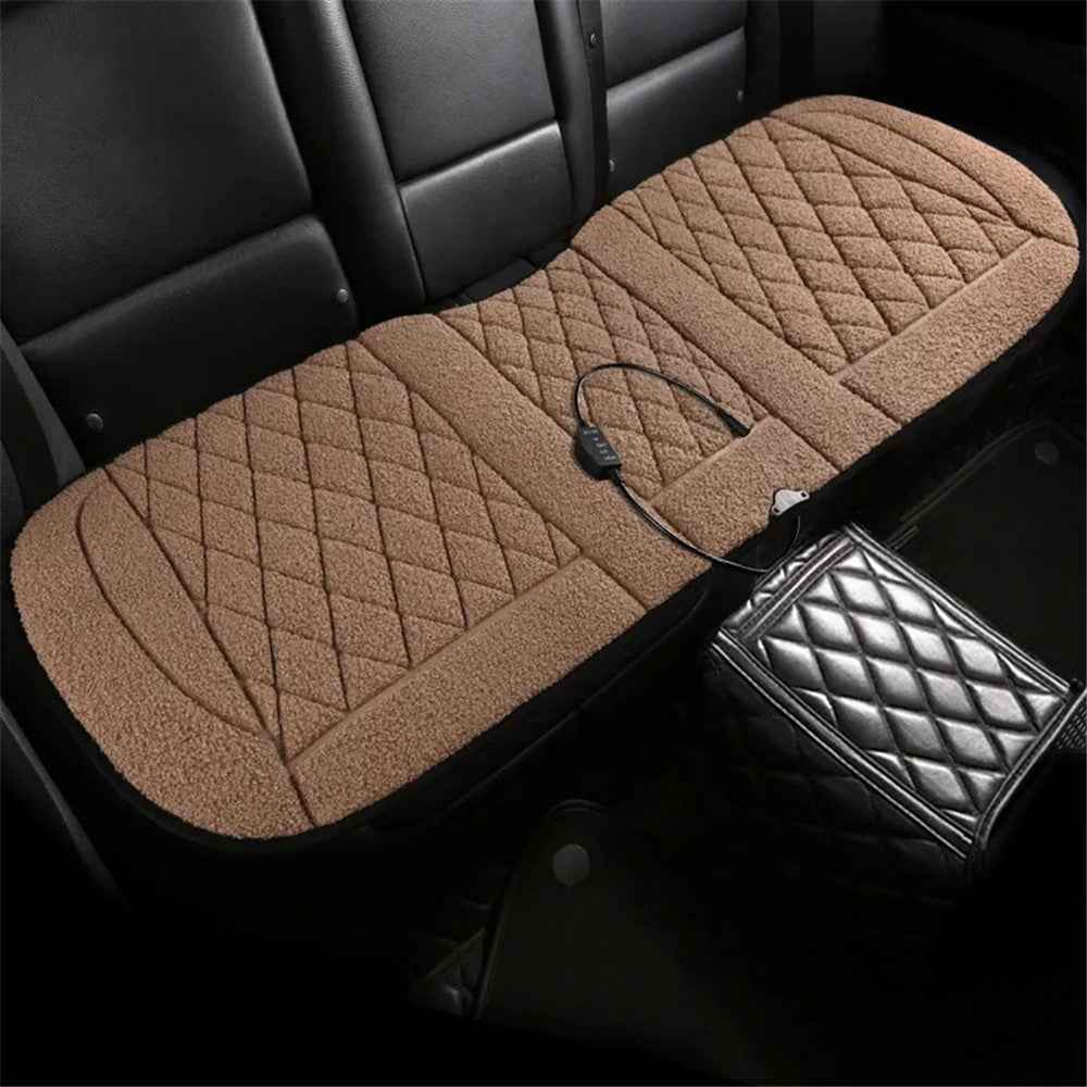 Rear Seat Cushion 12V Car Heated Protective Mat Pad Imitation Cashmere Back Seat Cover - Brown