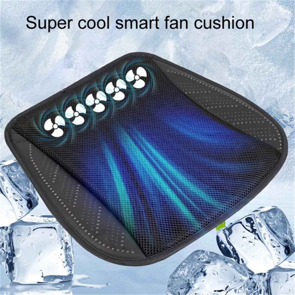 USB Powered Summer Breathable Car Seat Cushion Built-in 5 Fans Seat Cooling Mat - Navy Blue